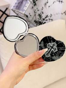 ROMWE Kawaii 1pc Pink Bowknot PU Heart Shaped Makeup Compact Mirror, Random Pattern - cross - View 3