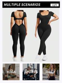 Rhythm Era 无缝高弹力加大码女式运动健身瑜伽休闲露背提拉连体裤