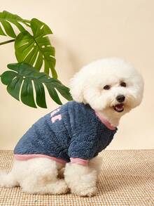 PETSIN 1 pieza Abrigo/Chaqueta azul redonda de doble cara, suave y cómoda, con bordado dulce y lindo para mascotas, perros y gatos - Azul - Ver 5
