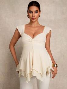 SHEIN Maternity Clothes Maternity Tops Summer Pregnant Clothes Apricot Maternity Tank Top & Tank Top With Asymmetrical Hem, Elegant Party Style - Apricot - View 4