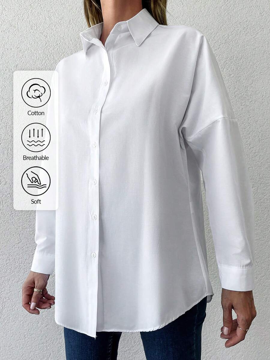 RueChic Solid Drop Shoulder Shirt - White - View 1
