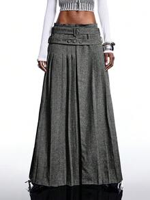 LYSMO Damen Mode Pendler Taillengürtel Plisseerock - Schwarz - Übersicht 3