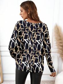 EMERY ROSE Áo thun nữ phong cách tối giản, họa tiết hình học trừu tượng, phối màu độc đáo, thích hợp cho các buổi đi chơi, phong cách đường phố, sân bay, phong cách retro sang trọng, đi làm mùa xuân. - Nhiều màu - Xem 3