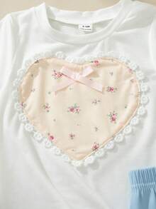 Souflis Souflis 2件套女婴可爱花卉爱心印花T恤上衣（带蝴蝶结设计）和短裙套装，春夏款 - 彩色 - 查看 6