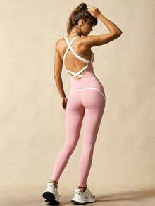 VARSIVA Mono sin mangas con bloqueo de color y espalda descubierta, elástico, para verano - Rosa - Ver 2