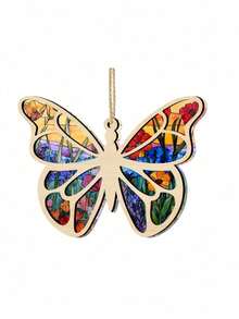 1PC Double Layer Butterfly Pendant Sisterhood Gift Loyal Love Story Wood Acrylic Hanging Ornament Friendship Keepsake(Hanging Rope Randomly) - Multicolor - View 7
