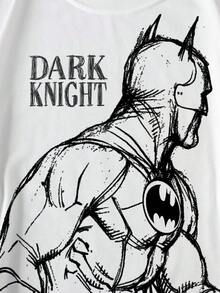 BATMAN X SHEIN 男士休闲日常通勤动漫英雄人物字母印花落肩宽松白色圆领套头卫衣，春秋季 - 白色 - 查看 7