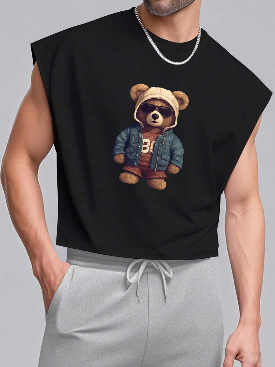 Manfinity Dauomo Men's Sleeveless Panda Print Casual Tank Top, Black, Summer Outdoor Sports Tank Top, Fashionable Minimalist Design - Black - View 1