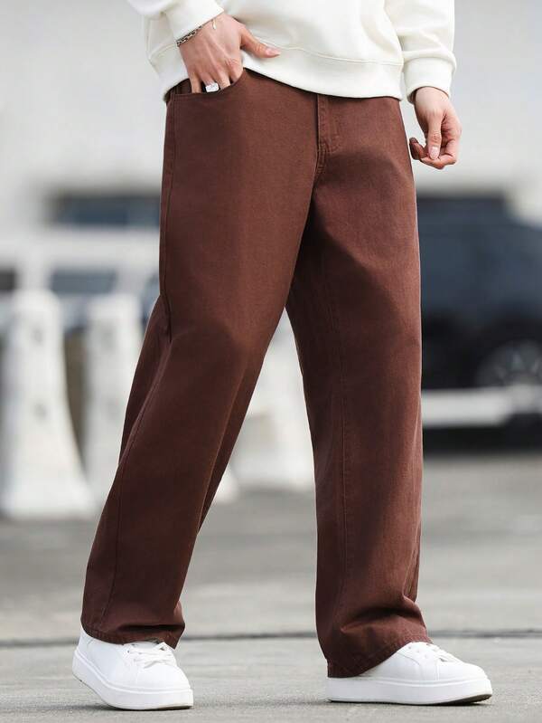 Manfinity Hypemode Herren Lässig Alltags Pendler einfache vielseitige Einfarbige Straight Leg Jeans