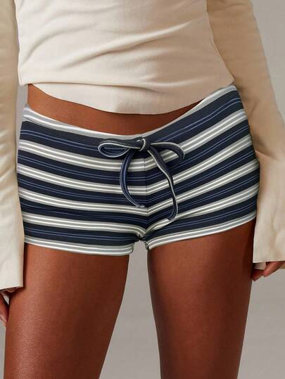 Athîral Women's Casual Striped Tie-Waist Shorts, Suitable For Summer Daily Wear