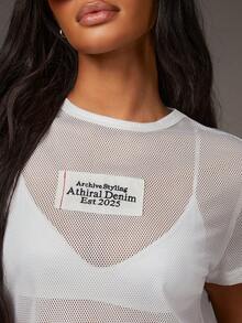 Athîral Damen Lässig Weiß atmungsaktives Mesh Kurzarm T-Shirt, figurbetontes Design mit halbdurchsichtigem Effekt, Mesh Kurzarm T-Shirt, Weißes T-Shirt, Sommer für Damen, Sommer Top, Frühling Damen, Strand für Damen, Ausgehshirt, Urlaub Damen, Sommerferien - Weiss - Übersicht 5
