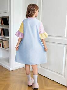 SHEIN 少女度假休闲梭织拼接衬衫裙 - 彩色 - 查看 8