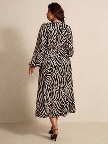 Elaquor Đầm thanh lịch cổ chữ V tay phồng thiết kế xoắn dành cho nữ cỡ lớn, họa tiết da báo. - Nhiều màu - Xem 2