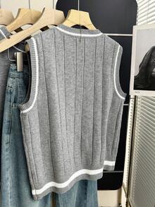 Franclia Áo vest dệt kim màu xám thiết kế tối giản mới dành cho nữ, thích hợp cho mùa xuân/thu. - Xám - Xem 2