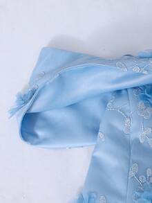 SHEIN Teen Girls' Off Shoulder Bowknot Fit & Flare Dress, Suitable For Banquet, Blue - Baby Blue - View 4