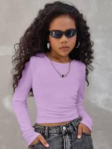 Coolane Tween Girls Four Seasons Solid Ruched Side Crop Tee - Mauve Purple - View 2