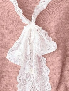 Franclia Áo khoác cardigan dài tay nữ phối ren, kiểu dáng thường ngày, thích hợp đi làm, mùa Thu/Đông. - Bụi hồng - Xem 8