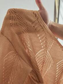 Écloséra Áo len chui đầu tay dài cổ chữ V khoét rỗng màu trơn đơn giản đa năng - màu nâu - Xem 6