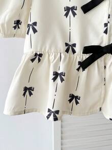 SHEIN Tween Girl Elegant Puff Sleeve Bow Decor Blouse - Multicolor - View 5
