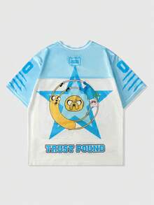Adventure Time X ROMWE Áo thun thể thao tay ngắn nam họa tiết da báo phối lưới, áo thun thể thao - Màu xanh lam - Xem 2