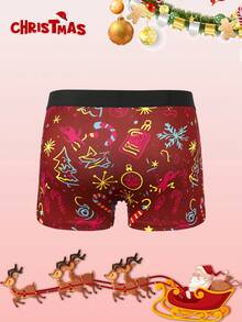 Notgurli 1 chiếc quần boxer nam in kỹ thuật số họa tiết Giáng sinh - Đỏ - Xem 2