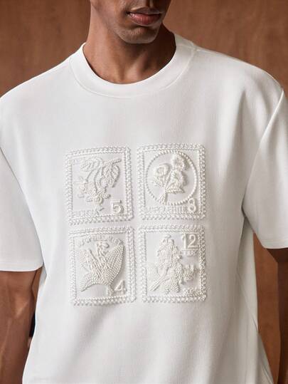 AKNOTIC Men's Casual White Embroidered Short Sleeve T-Shirt, Summer Mens Religious Shirt Mens Tshirts Men's Cream Graphic Tee Men Mens 100 Cotton Shirts Vintage Men T Shirts Matching