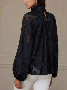 Aveloria Rosie Fashionable Cutout Design Loose Fit Long Sleeve Shirt, Versatile European Style For Autumn/Winter - Black - View 2