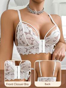 DesireSculpt 1 Stück Damen Spitze Vorderseiten-Verschluss BH ohne Bügel - Weiss - Übersicht 6