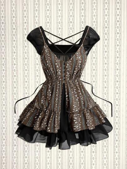 Sunspun Bộ đồ mùa hè thanh lịch dành cho nữ cỡ lớn gồm quần ống rộng, áo hai dây thắt nơ kiểu vintage, áo croptop gợi cảm, phong cách Y2K ngọt ngào, áo hai dây kẻ sọc hoa văn đồng quê với nơ ngôi sao phía trước, váy chiffon tay lửng gợi cảm, set hai mảnh dành cho nữ.