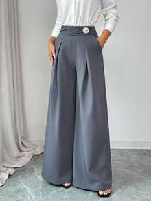 Modelyn Women's Solid Color Wide Leg Pants, Suitable For Commuting - Light Grey - View 1