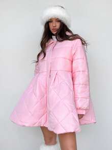 Sweetina Loose A-Line Peter Pan Collar Jacket, Winter Fashion Pink Y2k - Baby Pink - View 5