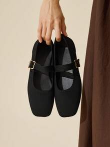 CUCCOO BASICS Zapatos planos casuales y versátiles con diseño de hebilla para mujer - Negro - Ver 4