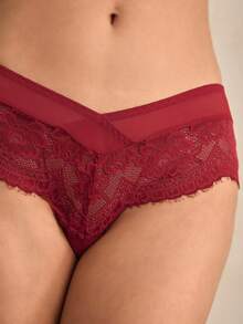 Charlaine Women's -French Burgundy Lace Briefs With Hollow Out Plant Pattern Details - Burgundy - View 5