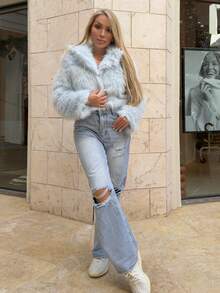 Cioccolato Women's Exaggerated Party Light Blue Faux Fur Coat In Fall/Winter - Baby Blue - View 6