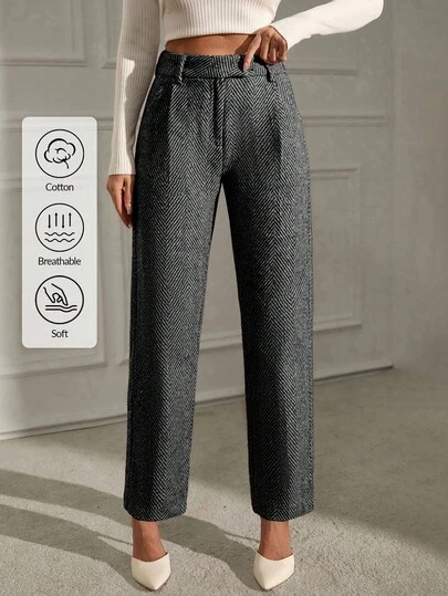 SHEIN Tall Tall Size Women's Striped Minimalist Straight Leg Pants, Casual Daily Wear