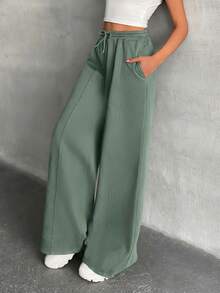 SHEIN Tall Women Loose Fit Front Stitch Detailed Sweatpant Pant - Mint Green - View 5