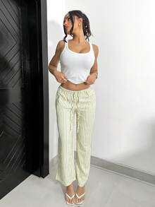 Shopreo Pantalon rayé rose pour femmes, été - Jaune citron - Voir 3
