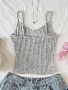 SHEIN Áo hai dây không tay viền ren cho bé gái tuổi teen - Xám - Xem 2