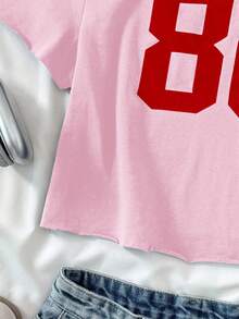 Áo thun nữ tuổi teen màu xanh dương đậm, chất liệu dệt kim, in khẩu hiệu, kiểu trễ vai, tay ngắn, ôm sát, thích hợp cho mùa xuân và hè, mát mẻ, cơ bản, mặc hàng ngày, đa năng, thời trang thể thao mùa hè, mùa tựu trường, đồng phục học sinh. - Hồng - Xem 5