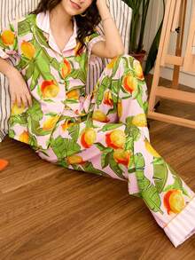 Chillnights 清爽夏日柠檬休闲睡衣套装，适合度假和户外活动穿着，女士家居服水果睡衣套装，夏季女士睡衣套装，家居服套装，夏季可爱睡衣套装，女士睡衣两件套 - 彩色 - 查看 1