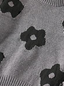 SHEIN Emery Rose Kids Suéter informal con estampado floral pequeño para niña en otoño/invierno - Negro - Ver 4