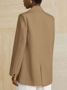 Aveloria Modichic Women's Business Style Solid Color Double-Breasted Blazer Jacket For Commuting, Autumn  - Khaki - View 2
