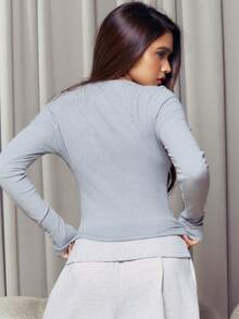 Criza Taa 拉链圆领长袖上衣，休闲度假机场出行返校季秋冬季圣诞节适用，优雅 - 淺灰色 - 查看 6