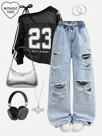 SHEIN Girlism Tween Girls Fashion Casual Y2k Vintage Cool Street Summer Causal Drawstring Waist Wide Leg Jeans With Patched Pocket,Girls Summer Clothes Outfits For Tween Girl Clothes Tween Girls Dailywear And Tween Girl Spring To Summer Rave Outfits Festival And Outfits Streetwear Clothes