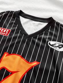 AXEPEAK 男士休闲条纹数字印花短袖T恤，夏季 - 彩色 - 查看 5