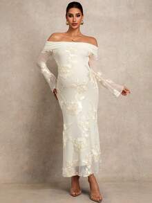 MaterniChic Elegant Off Shoulder Long Maternity Dress For Party Valentines Day Dress Elegant Dresses For Party Birthday Dress - Apricot - View 5