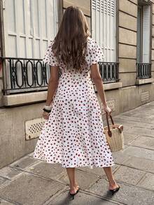 Pariaura 女士休闲碎花系带连衣裙 - 白色 - 查看 2