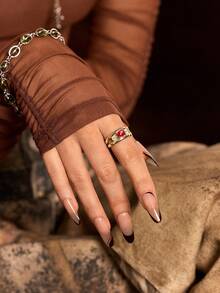 Glisma 女士戒指，适合日常佩戴、约会、度假和婚礼，复古风格，优雅，金属质感，秋冬季节，高端品质，送给妈妈/女士/女孩/母亲，复古，黄金，宝石 - 金色 - 查看 3