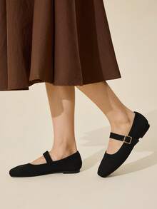 CUCCOO BASICS Zapatos planos casuales y versátiles con diseño de hebilla para mujer - Negro - Ver 5