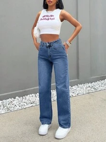 EURMUSE HIGH RISE STRAIGHT CUT LIGHT BLUE JEAN TALL - Light Wash - View 6